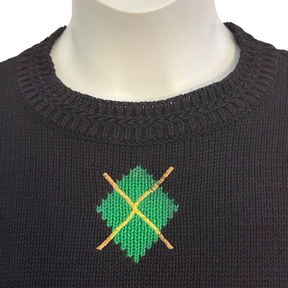 Large Vintage #90s #CHAUS Sweater #Preppy Knit Navy Crest Argyle Coat of Arms Em - Picture 7 of 11